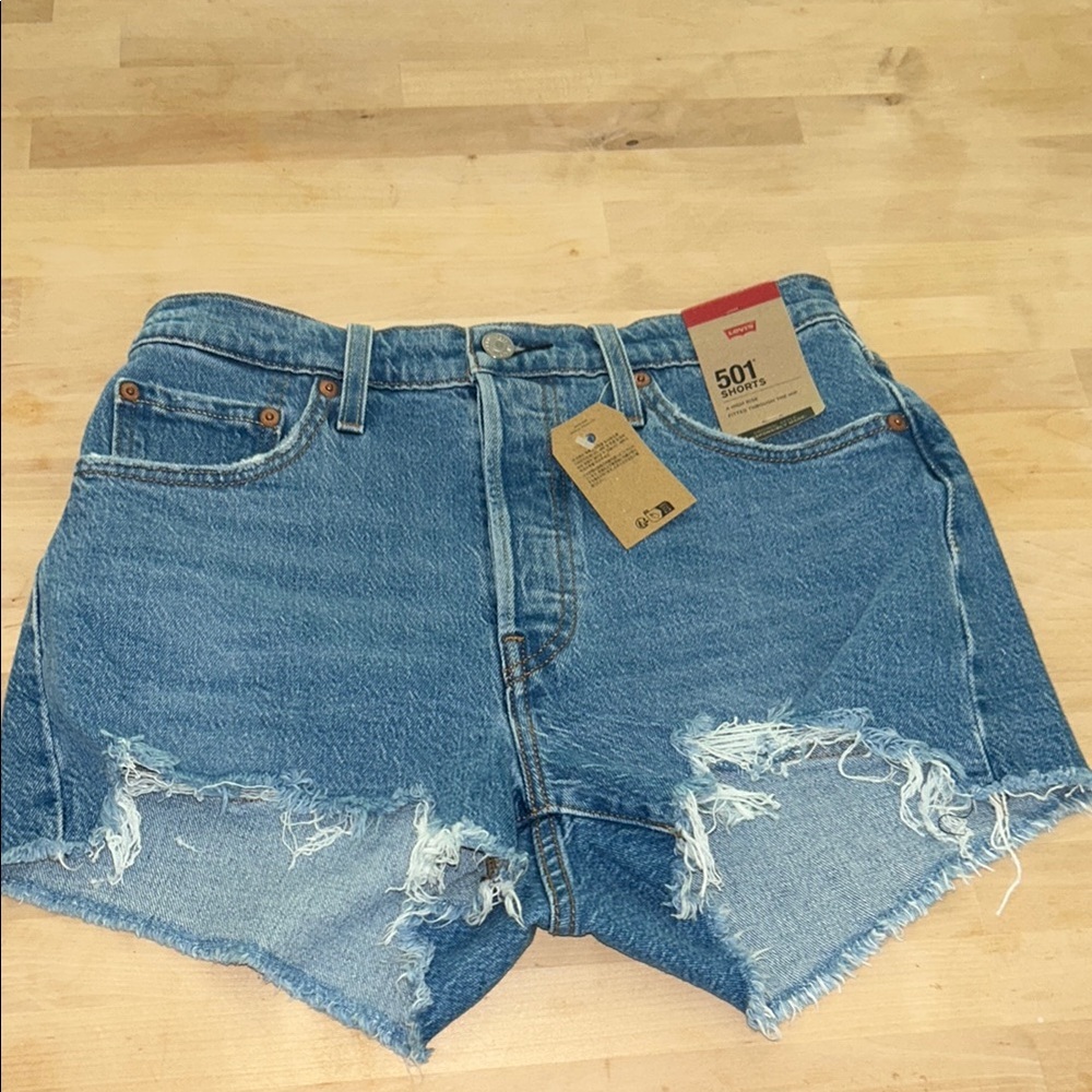 Levi's Blue Distressed Denim Shorts
